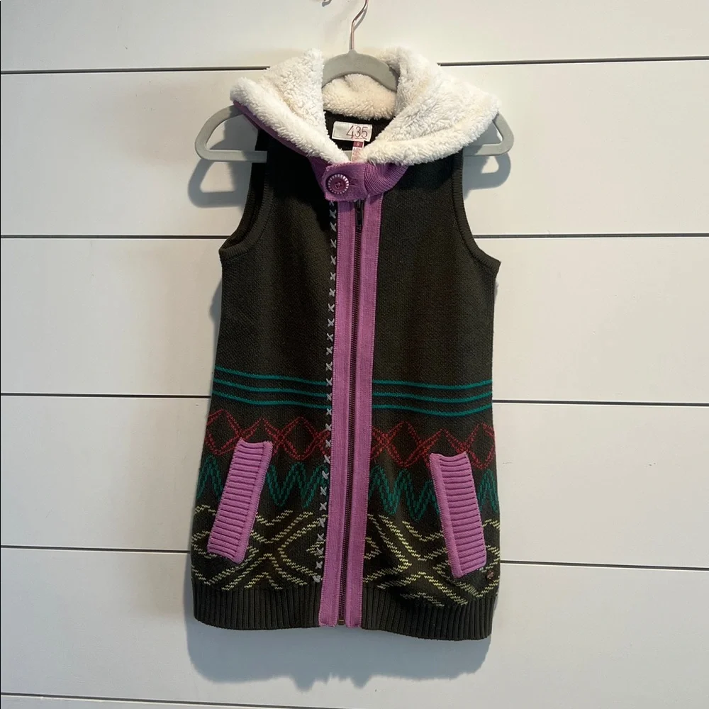 Matilda Jane Vest size 8 with knit southwestern tribal design and Sherpa collar